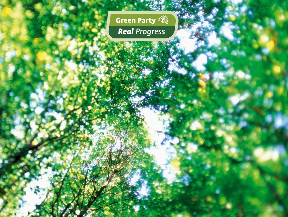 Green Party logo on forest background