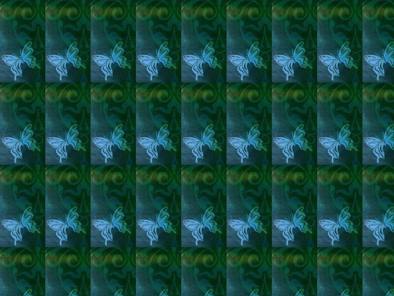 green pattern with blue butterflies