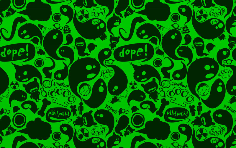 green pattern with cartoon doodles