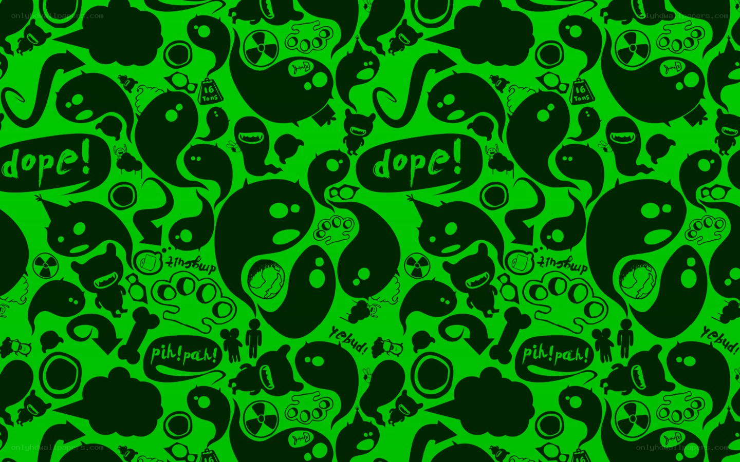 green pattern with cartoon doodles