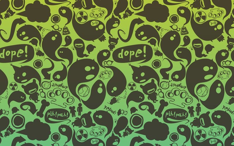 green pattern with cartoon monsters