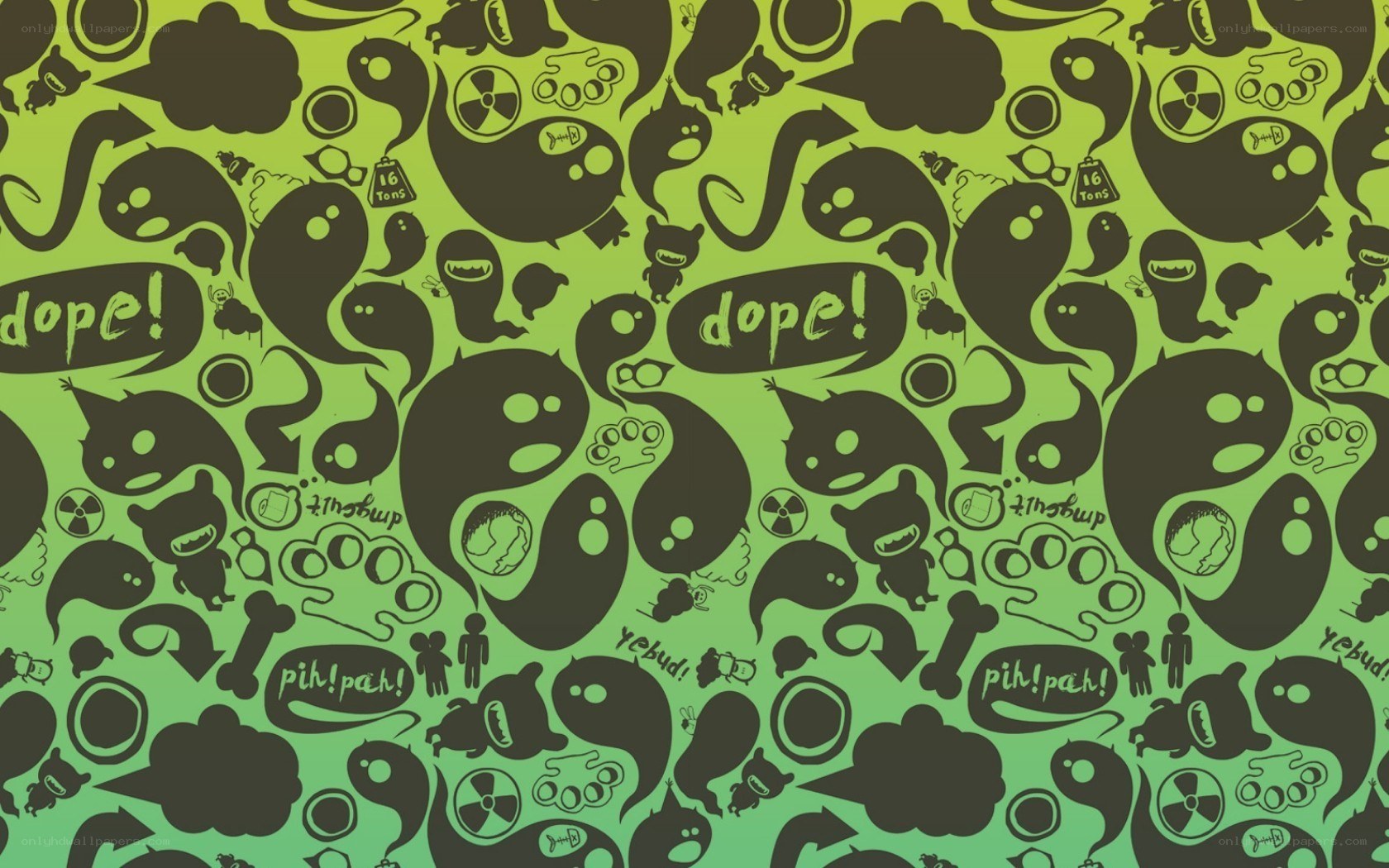 green pattern with cartoon monsters