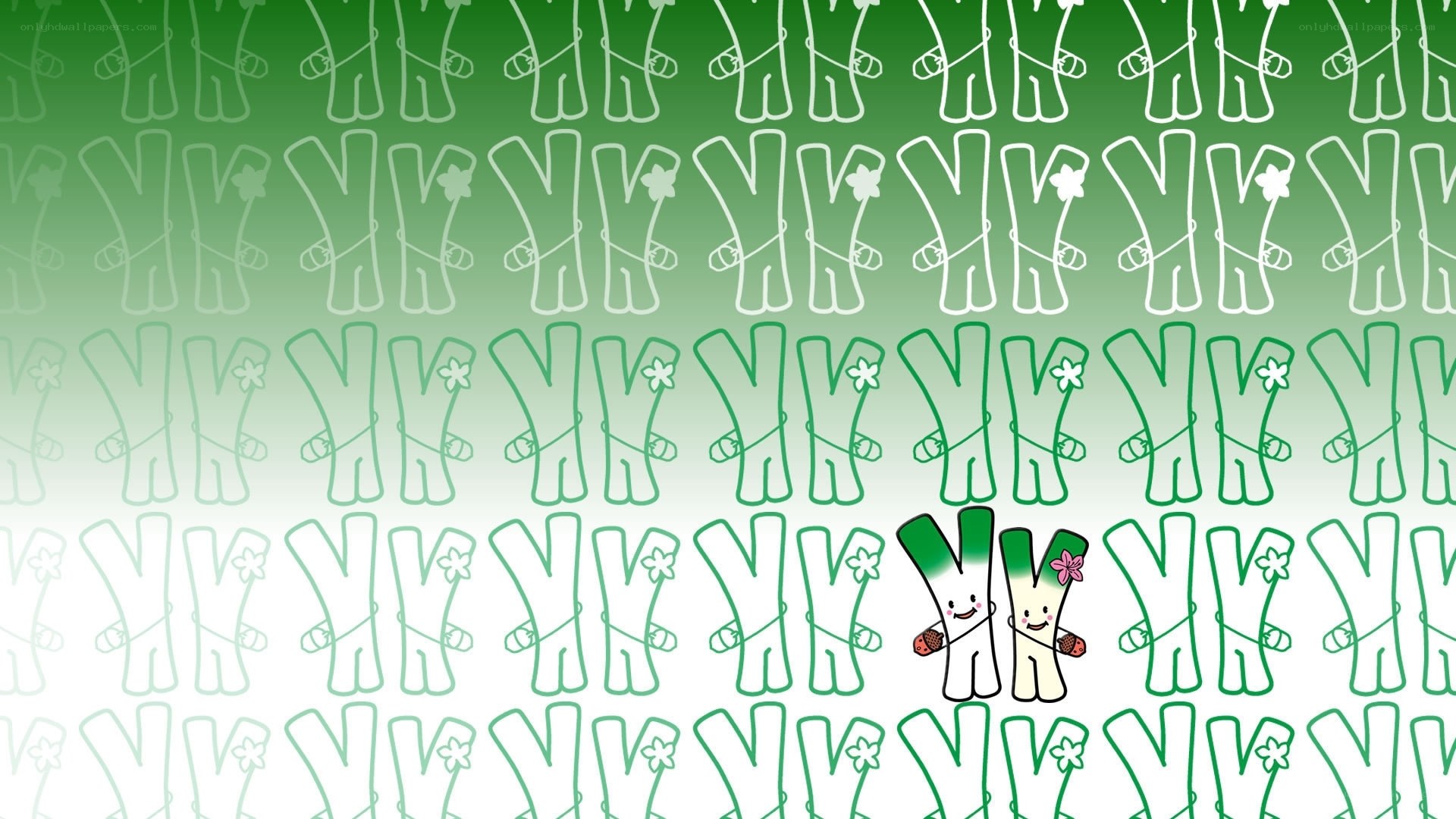 green pattern with cute characters