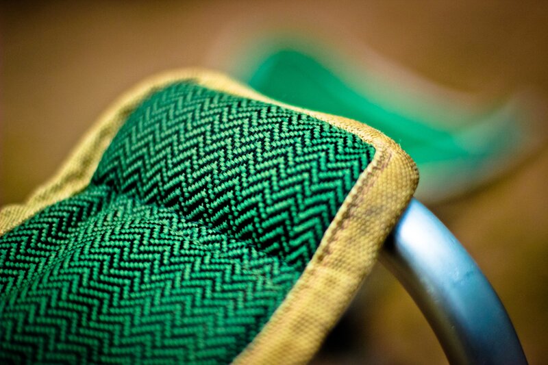 green patterned seat cushion
