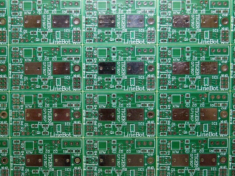 Green PCBs with LineBot branding