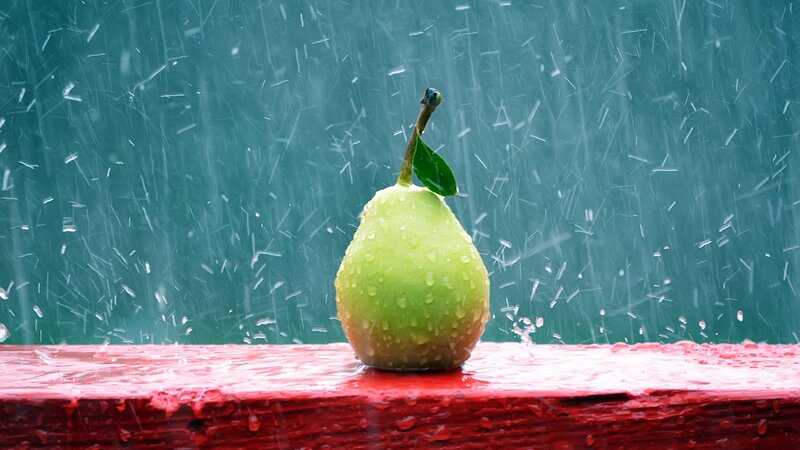 Green Pear in Rain — Dramatic