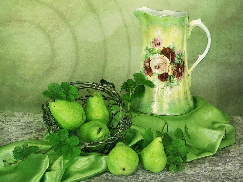 Green Pears in Basket