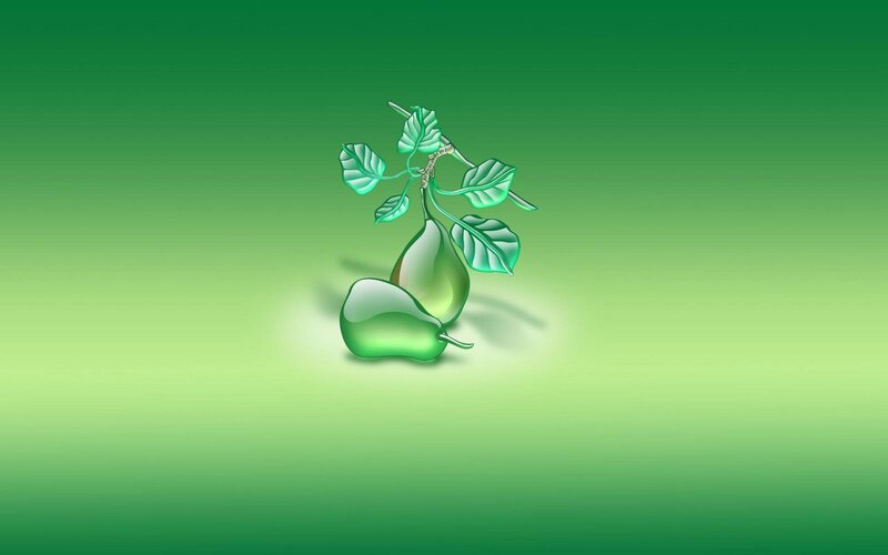 Green Pears on Branch — Serene, Digital Art, Leaves, Light