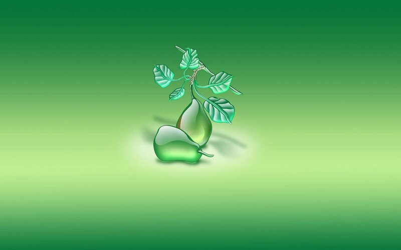 Green Pears on Branch — Serene, Digital Art, Leaves, Stem, Light Green