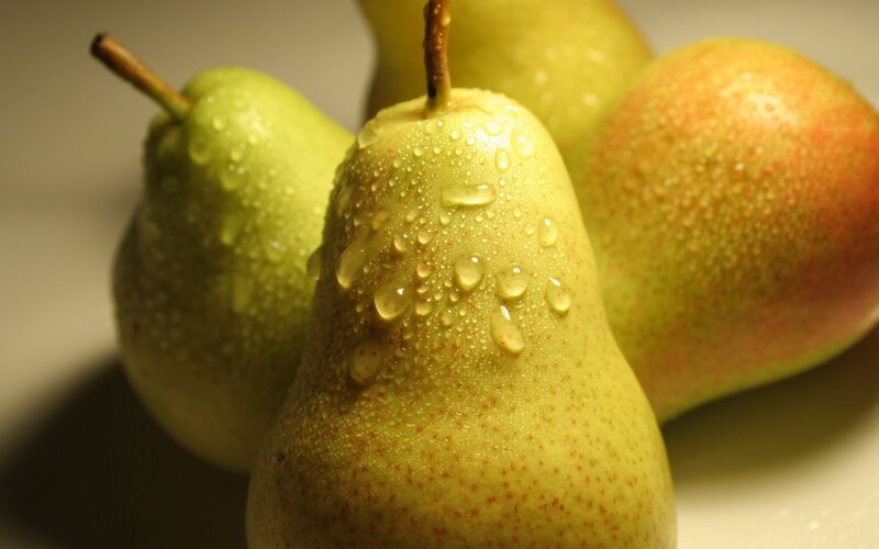 Green Pears with Water Droplets