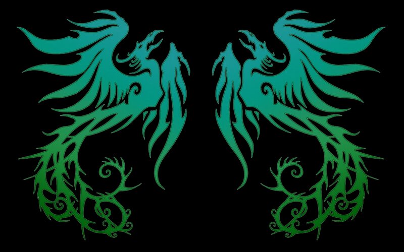 green phoenixes on black