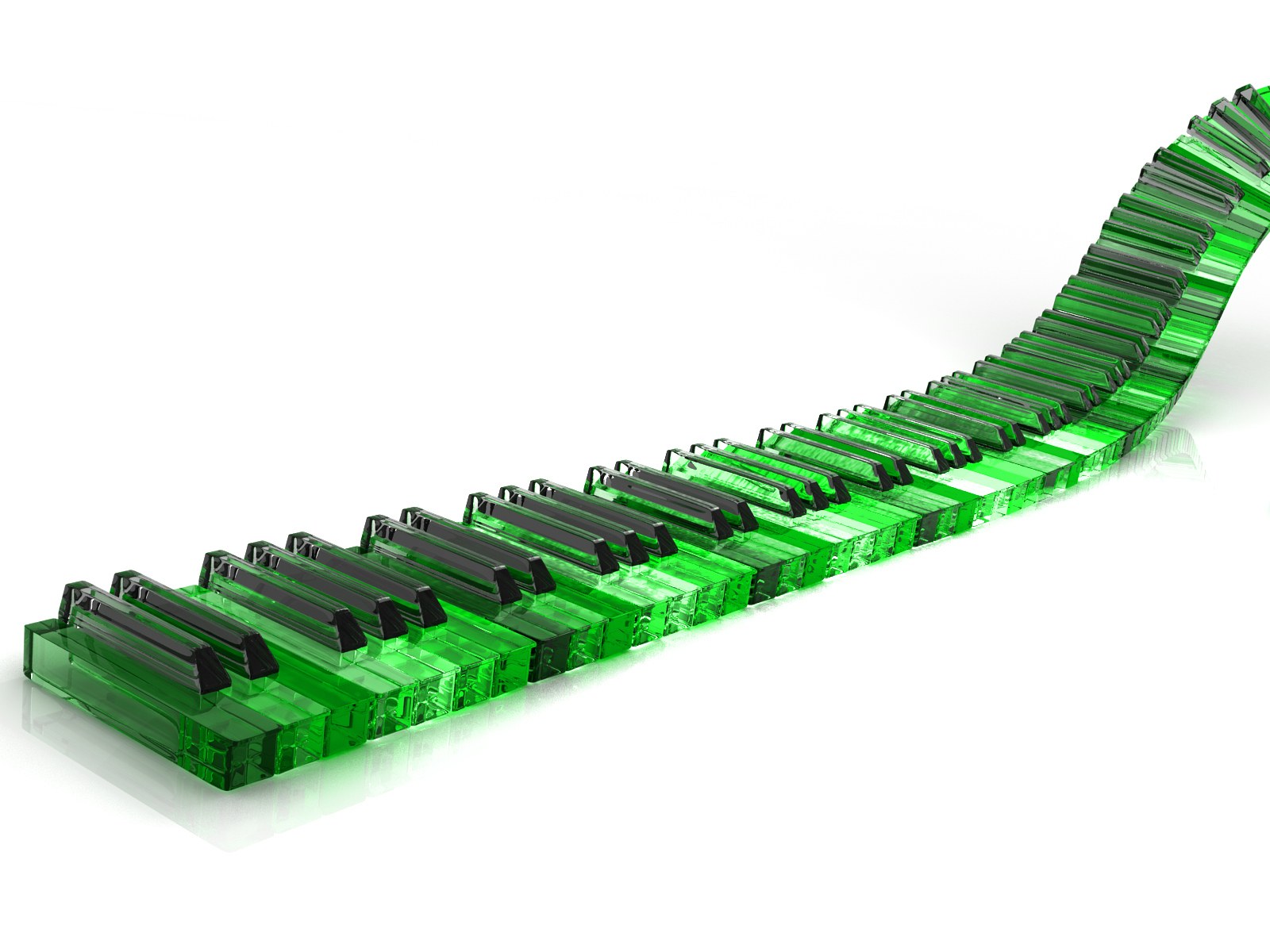 green piano keys in a curve