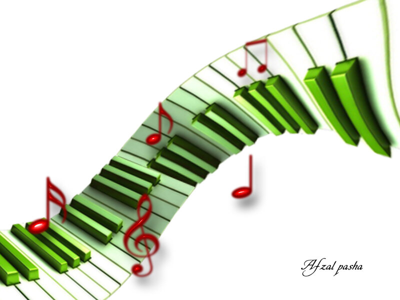 green piano keys with music notes