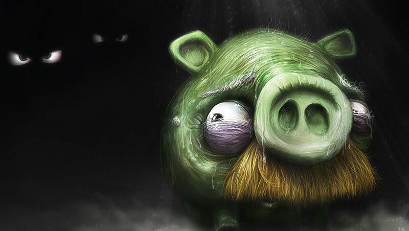 Green Pig Character — Dramatic, Night