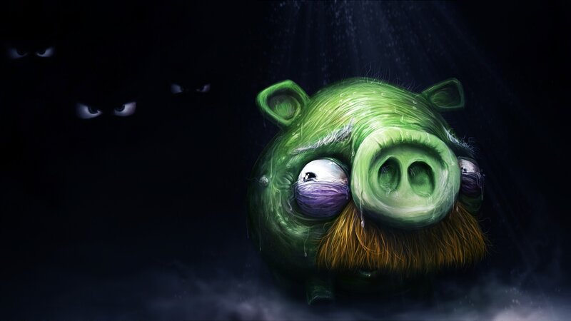 green pig in dark water