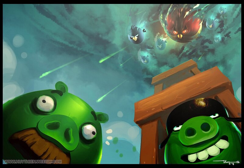 Green Pigs Looking Up