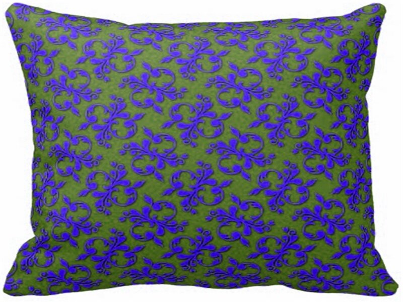 Green Pillow with Blue Pattern
