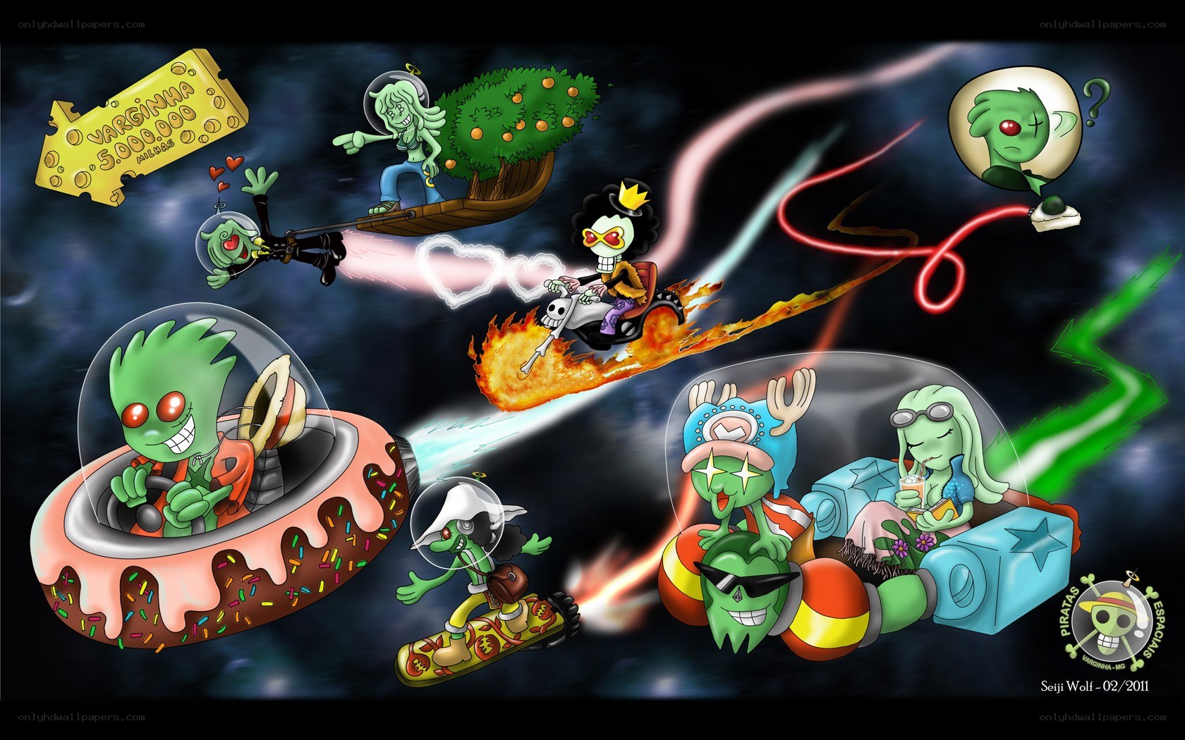 Green pirate crew in space