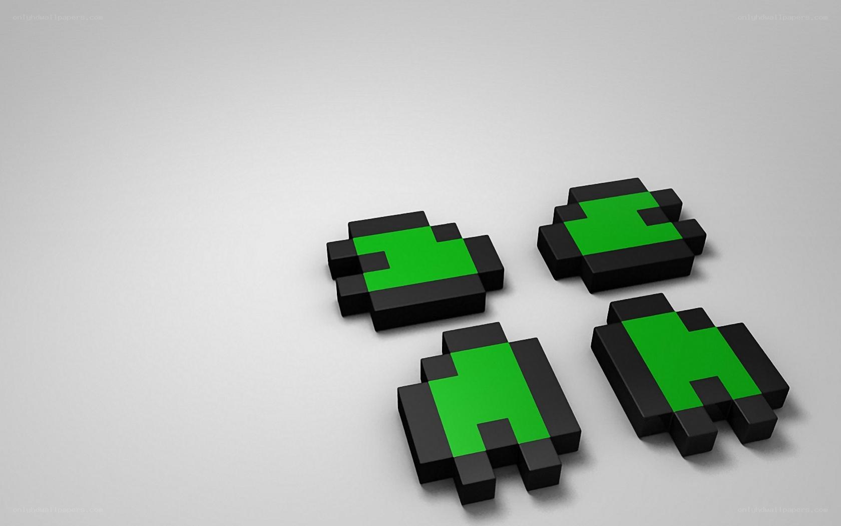 green pixel aliens on gray