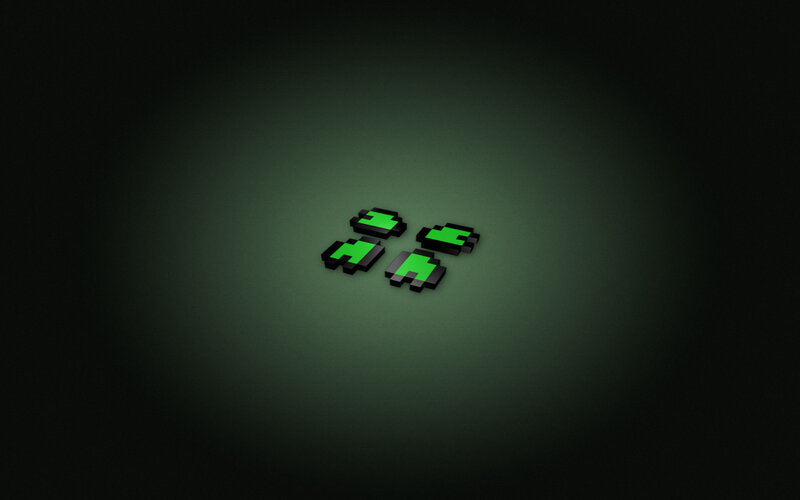 green pixel art on dark background