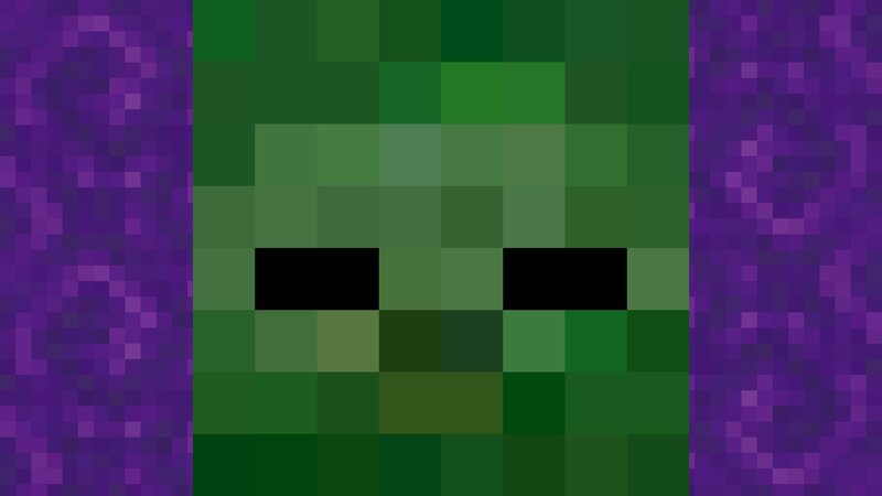 Green Pixelated Face — Neutral, Pixel Art, Purple Background