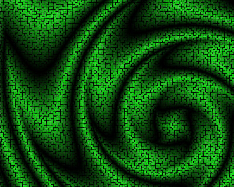 green pixelated spiral pattern