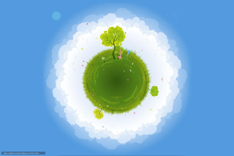green planet in blue sky