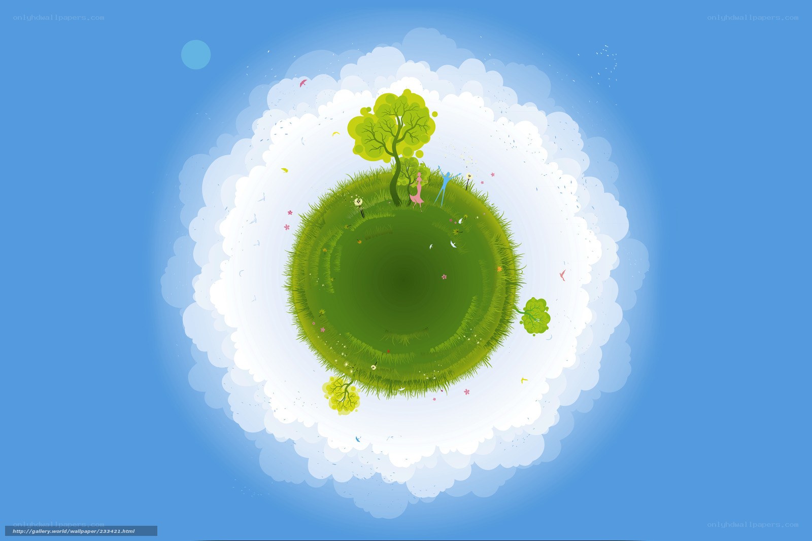 green planet in blue sky