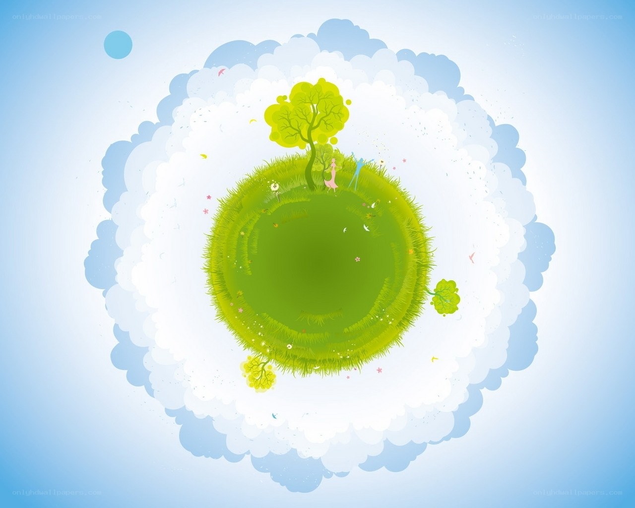 green planet in clouds