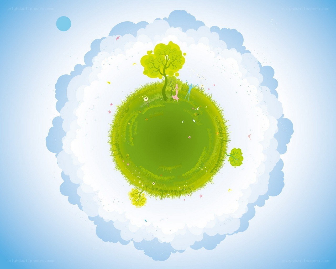 green planet in clouds