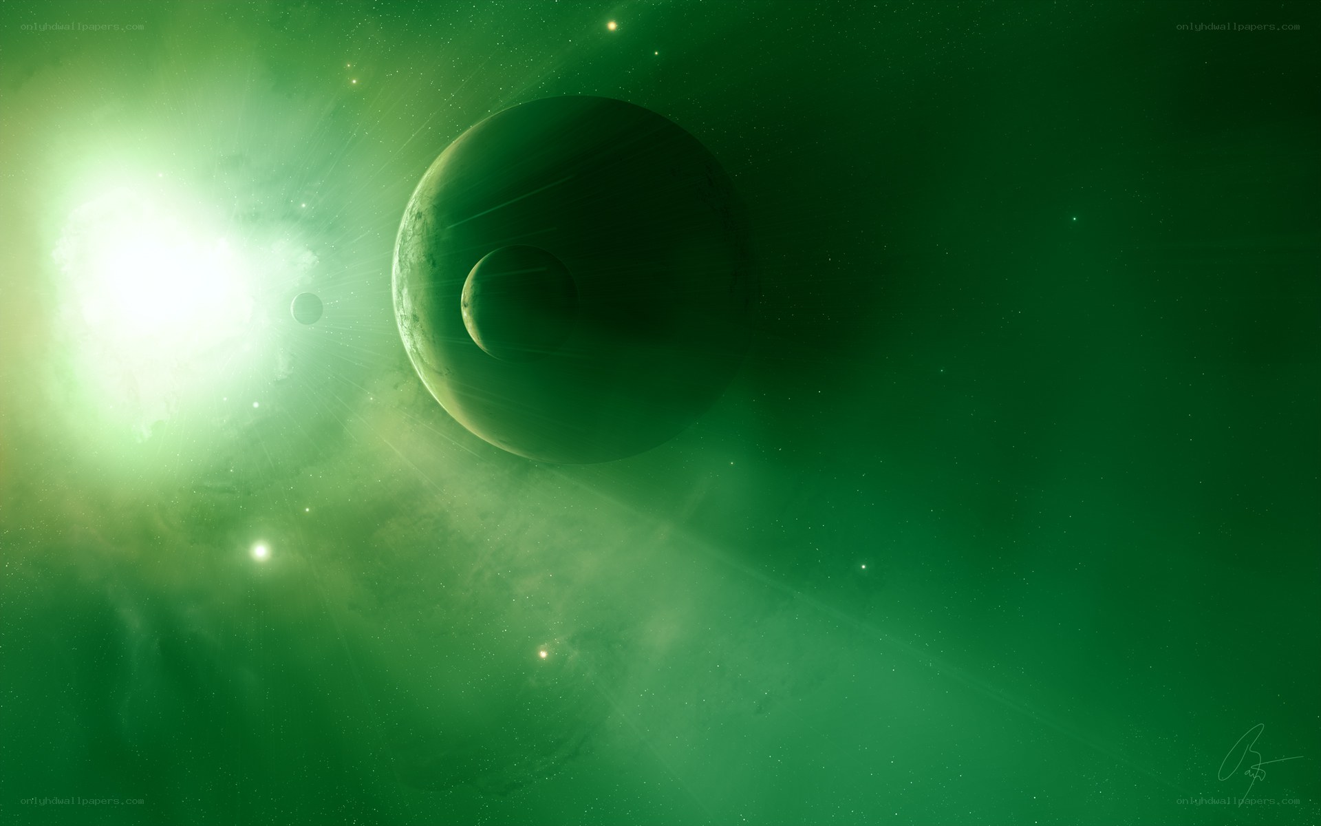 Green planet in space