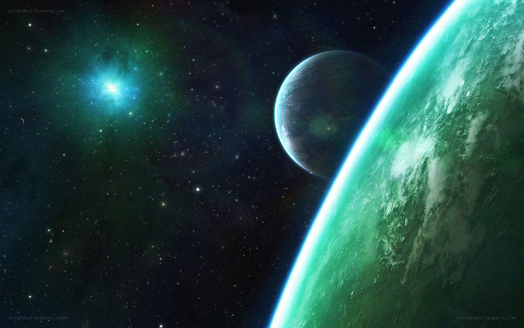 Green planet in space