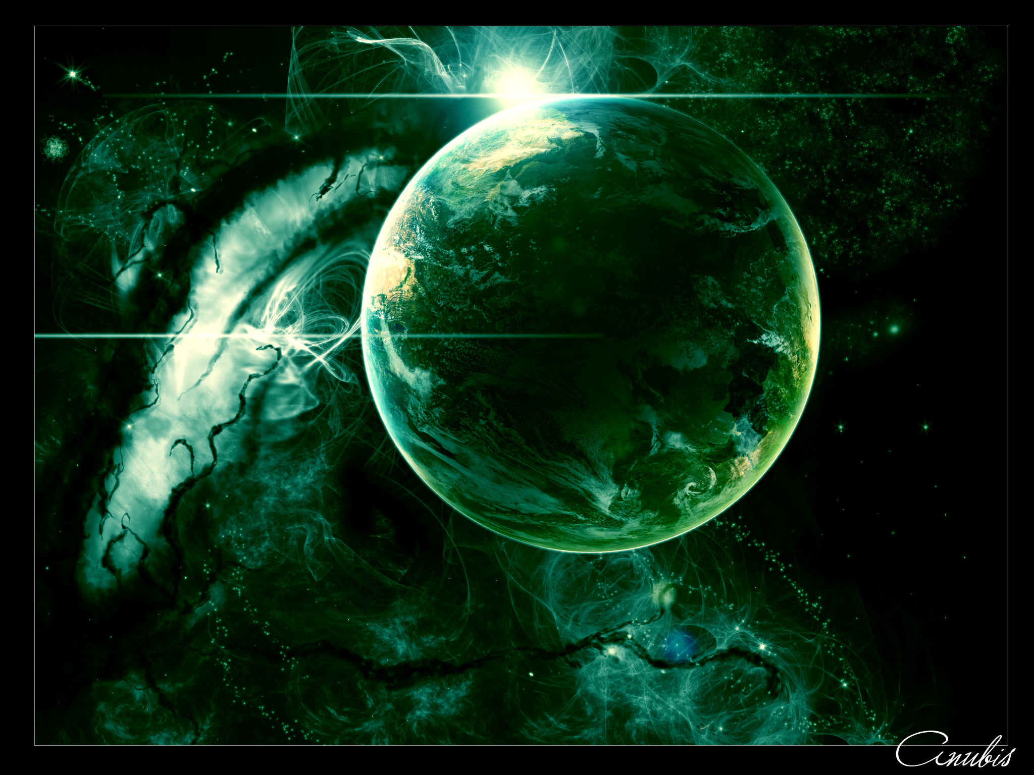 Green planet in space