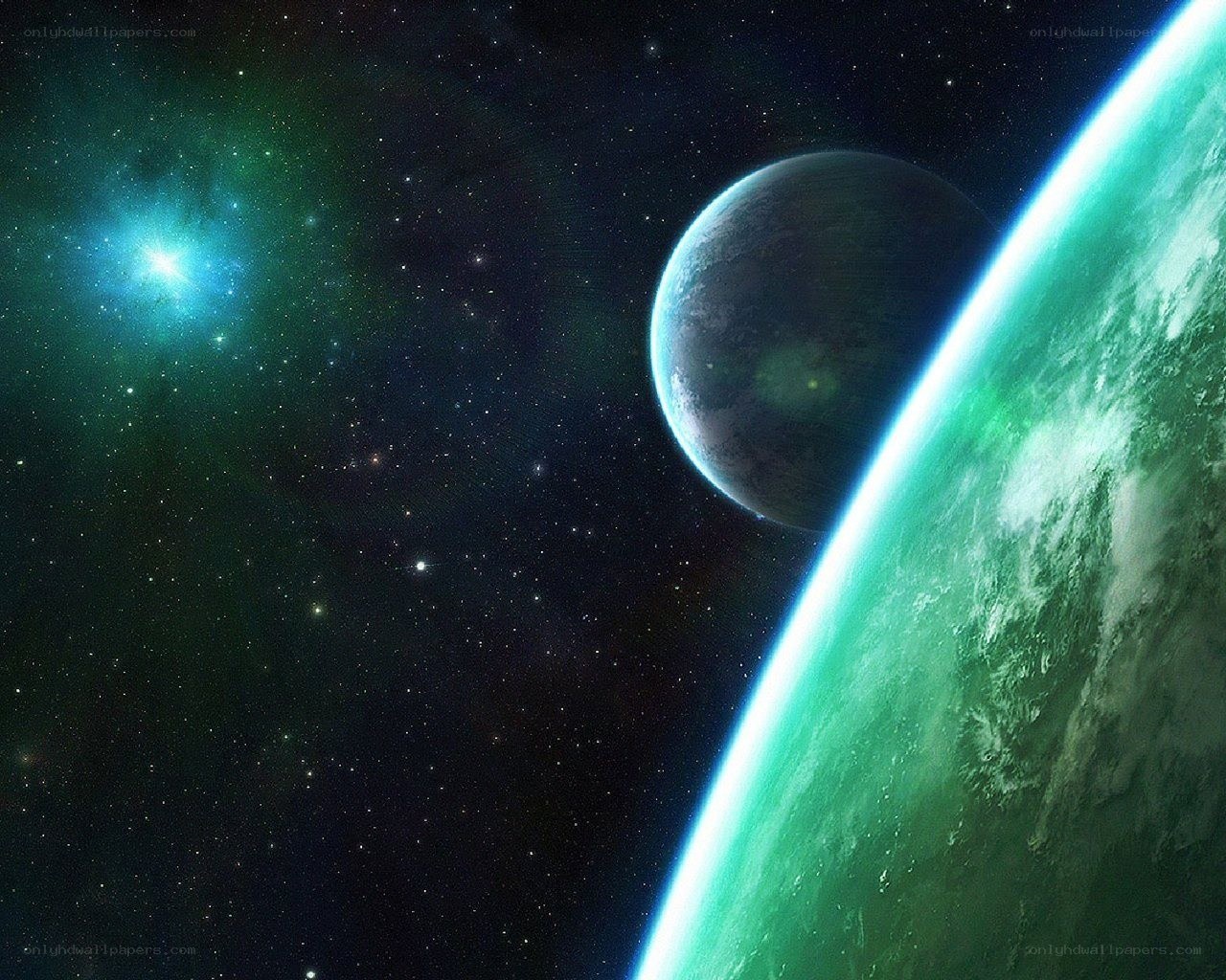 Green planet in space
