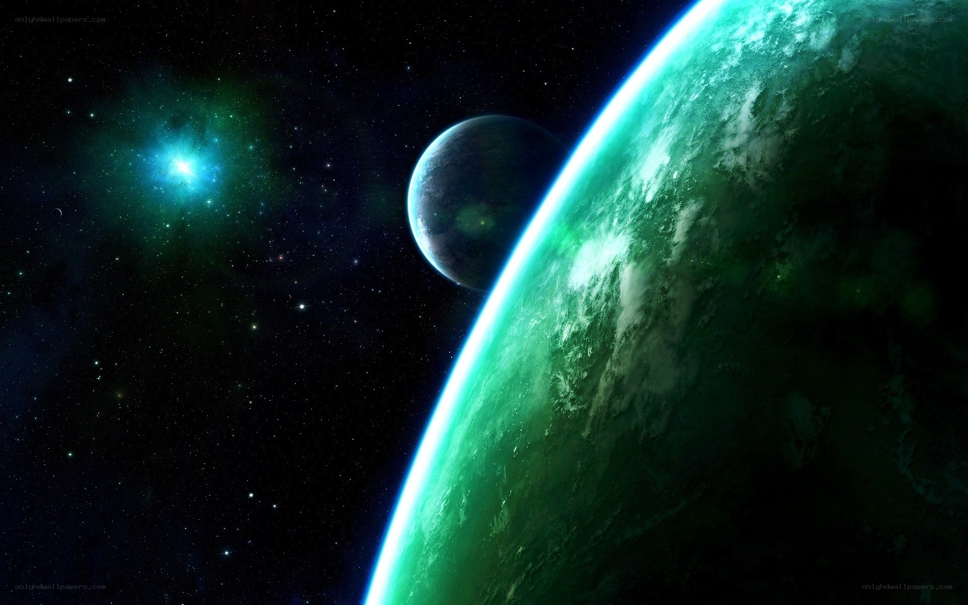Green planet in space