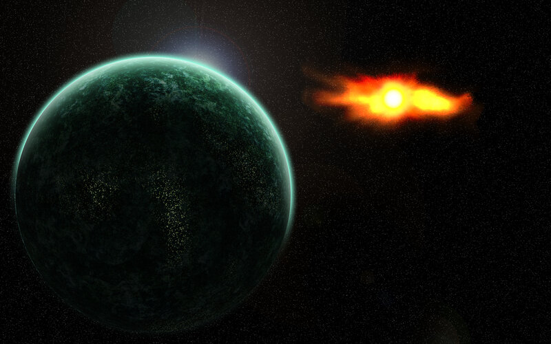 Green Planet in Space — Black, Dramatic