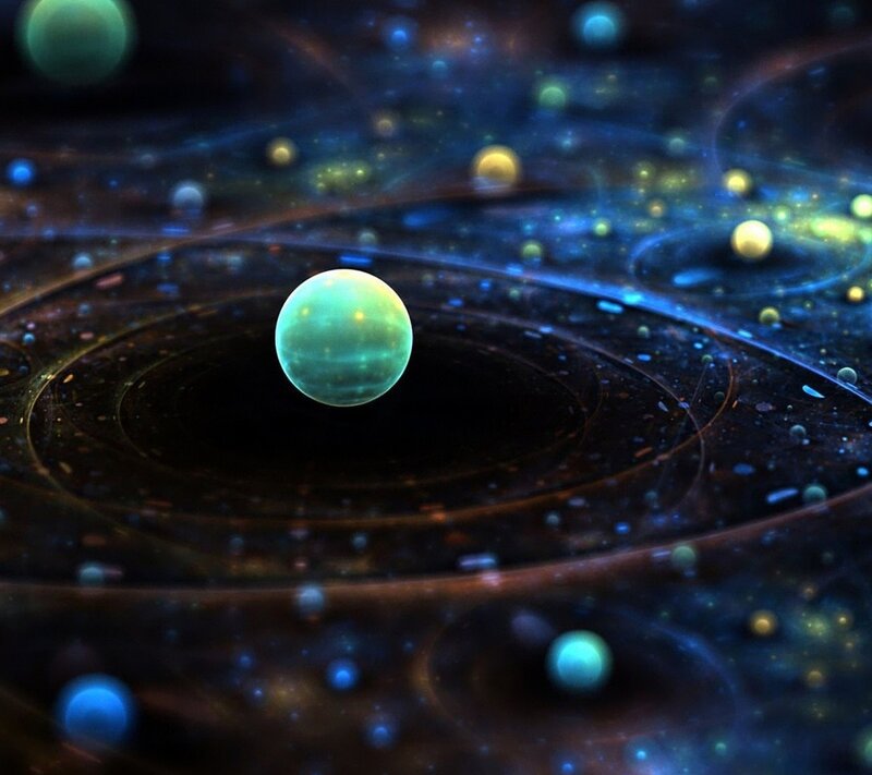 Green Planet in Space — Blue, Cosmic, Digital Art