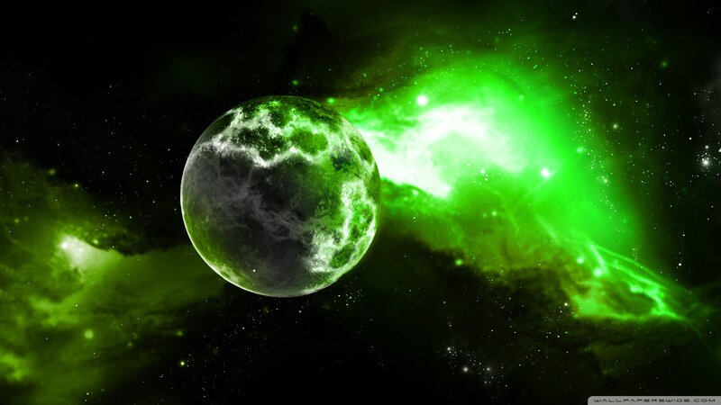 Green Planet in Space — Dramatic, Digital Art, Nebula
