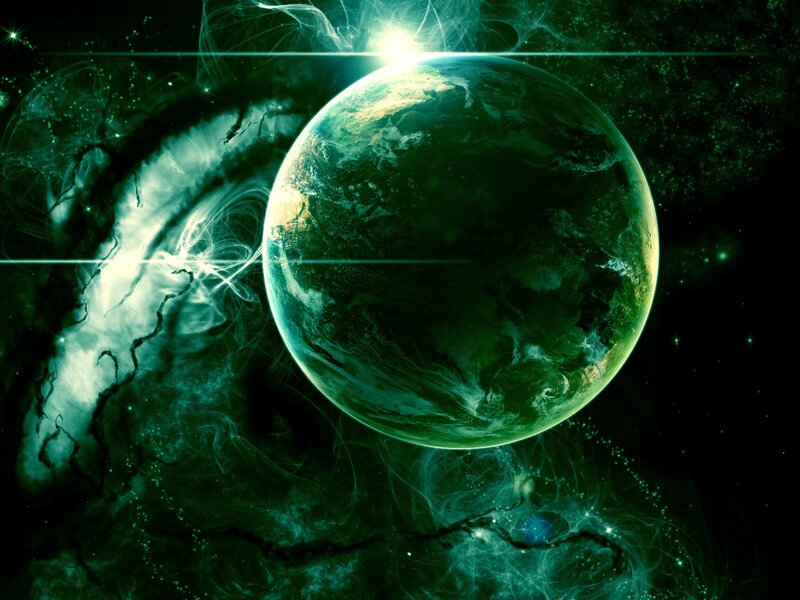 Green Planet in Space — Dramatic, Digital Art, Stars, Nebula