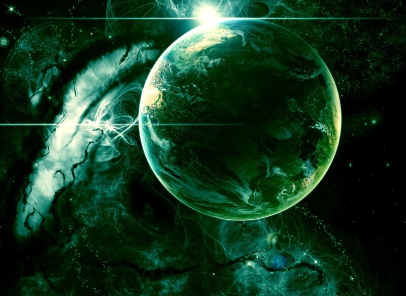 Green Planet in Space — Dramatic, Digital Art, Stars