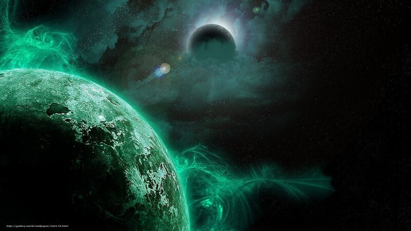 Green Planet in Space — Dramatic, Night, Digital Art, Moon, Nebula