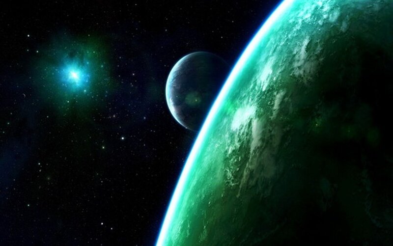 Green Planet in Space — Dramatic, Night, Digital Art, Moon, Star