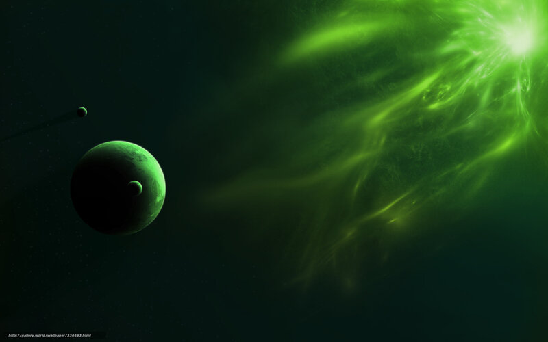 Green Planet in Space — Dramatic, Night, Digital Art, Moon