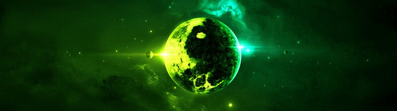 Green Planet in Space — Dramatic, Night, Digital Art, Stars, Nebula, Moon