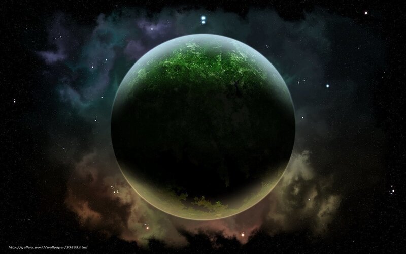 Green Planet in Space — Dramatic, Night, Digital Art, Stars