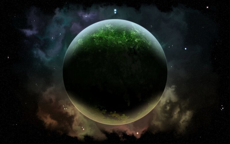 Green Planet in Space — Dramatic, Night, Digital Art