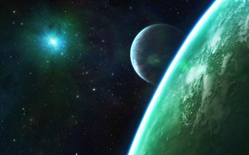 Green Planet in Space — Serene, Night