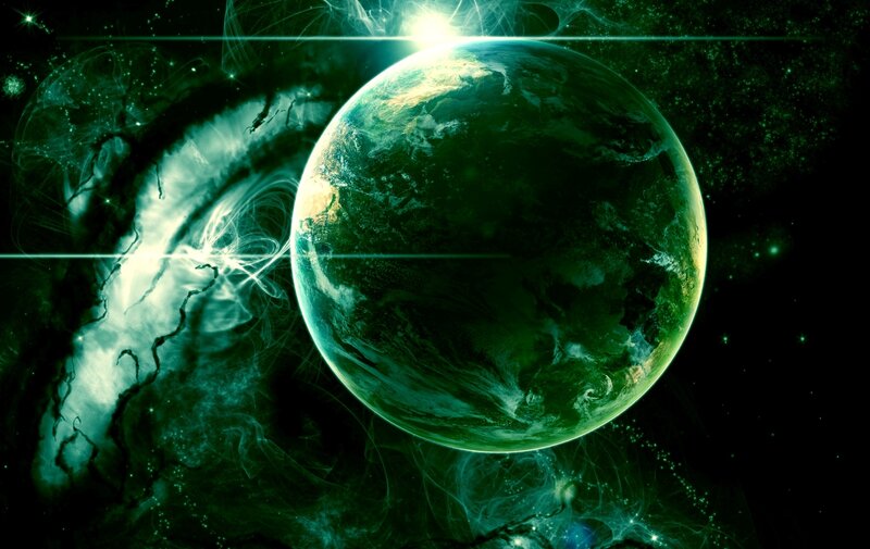 Green Planet in Space — White