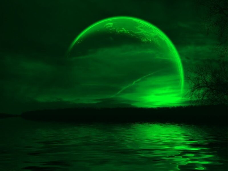 Green Planet over Water — Dramatic