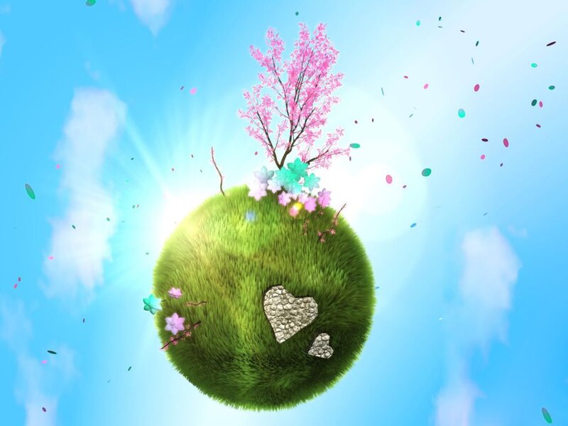 Green Planet with Cherry Tree — Blue